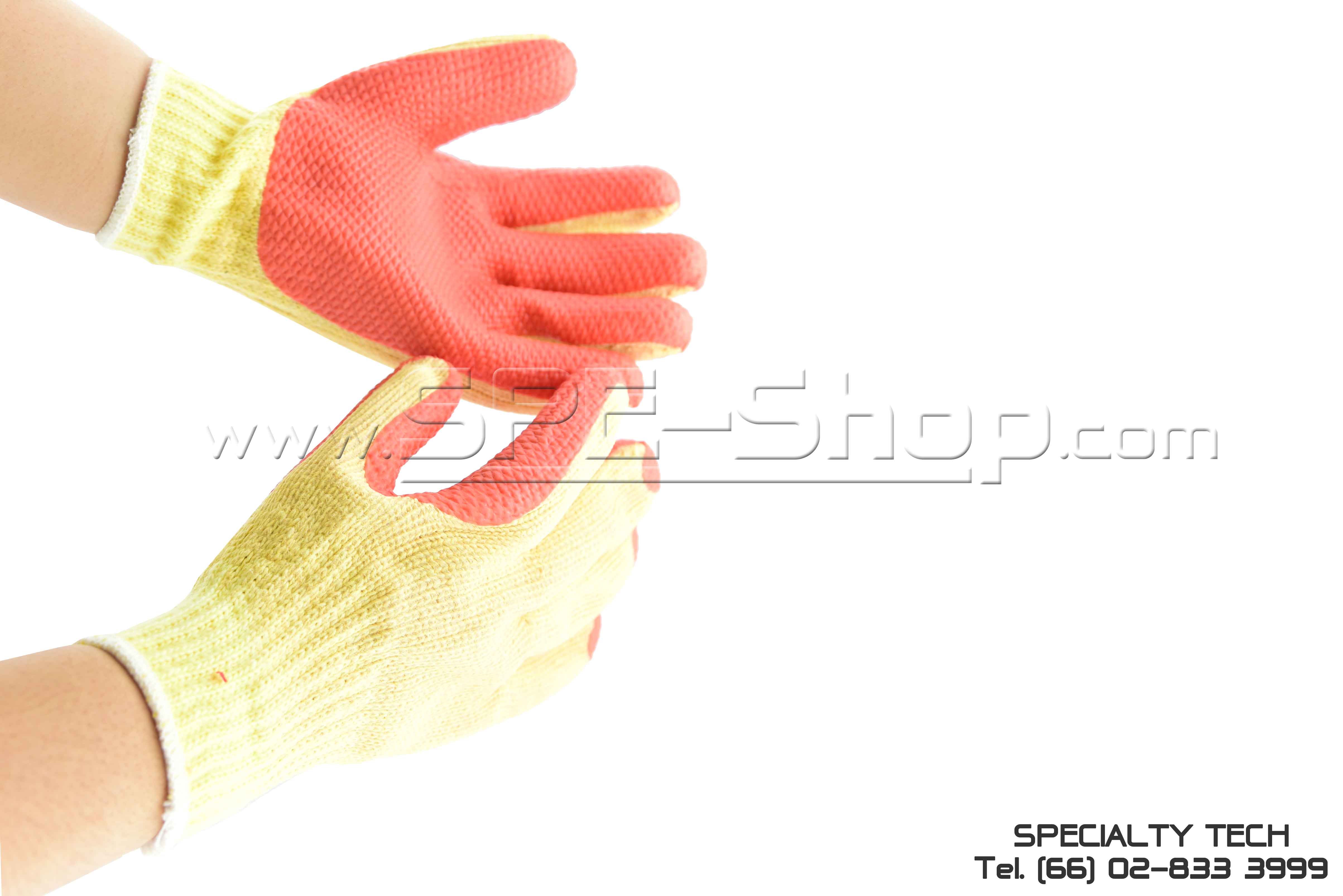 Solid Rubber Palm coated ถุงมือถักเซฟตี้เคลือบยาง 1.25 MM สีเหลืองเคลือบส้ม