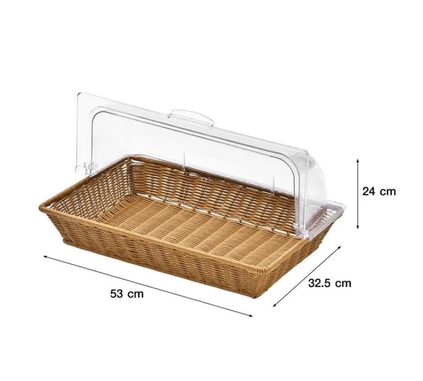 FOFO ตะกร้าหวายเทียม พร้อมฝาครอบพลาสติกใส 53x32.5x24 ซม.