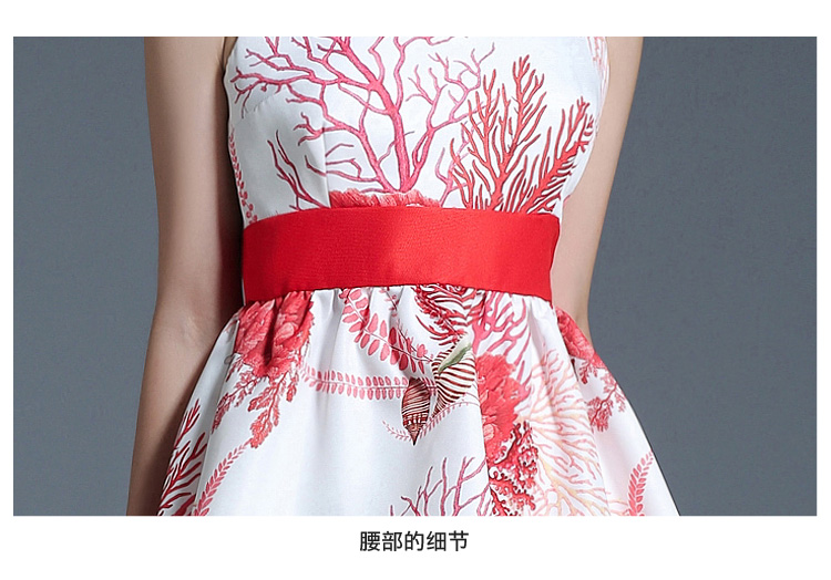 ชุดเดรสสายเดี่ยวสีขาวลายดอกไม้สีแดง ส่งฟรี ems