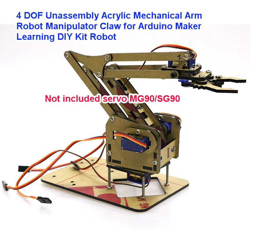 4 DOF Unassembly Acrylic Mechanical Arm Robot Manipulator Claw for Arduino Maker Learning DIY Kit Robot ไม่รวม servo MG90/SG90