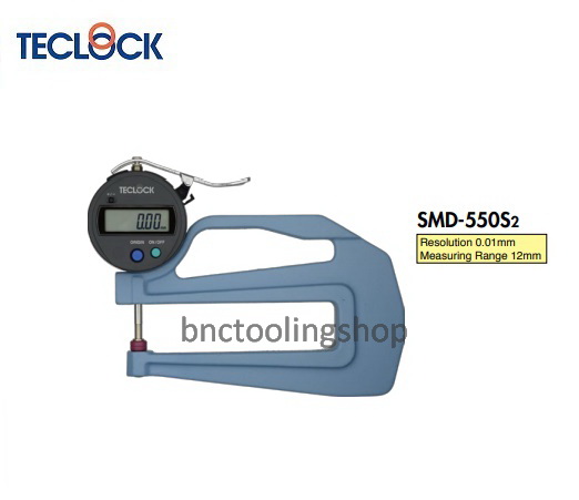 เกจวัดความหนาดิจิตอลขนาด 12มิล ความละเอียด 0.01มิล,Digital Thickness Gauge Range 12mm Graduation 0.01mm,TECLOCK,SMD-550S2