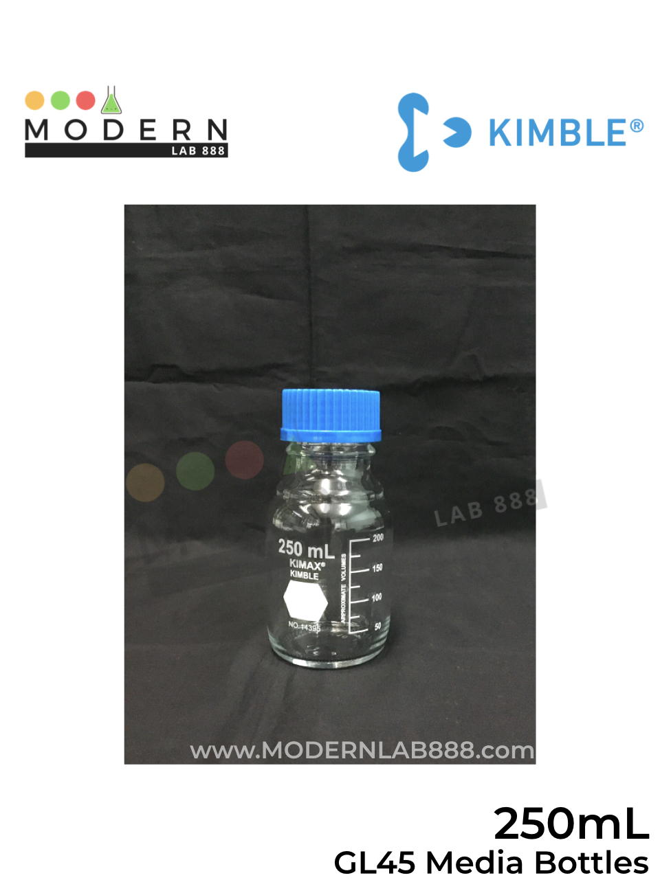 250 mL ขวดมีเดีย / GL45 Media Bottles with Blue PP Caps