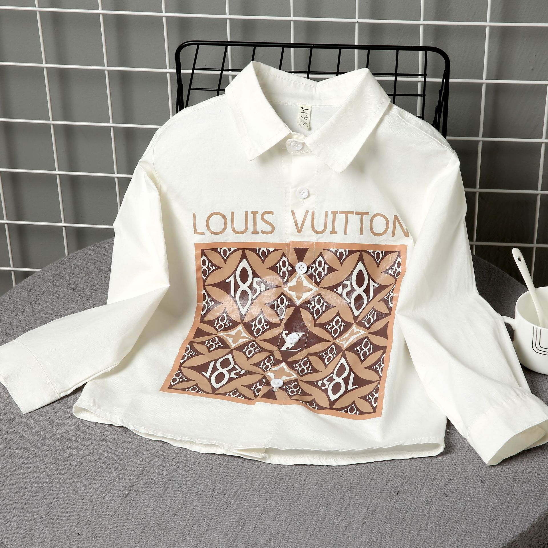 ส14/🧸พร้อมส่ง🧸ชุดเด็กผู้ชาย เสื้อเชิตเด็กผู้ชาย Loui s น้ำตาล