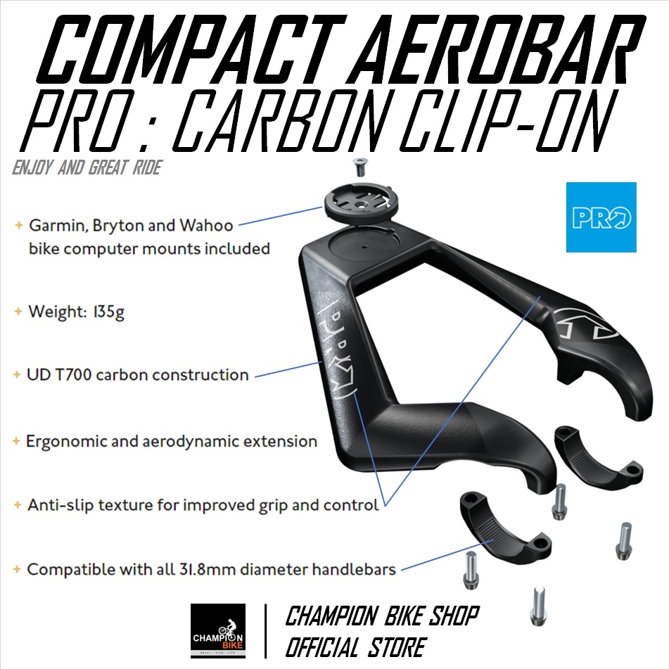 แอโร่บาร์เสือหมอบ แอโร่บาร์กราเวล แอโร่บาร์เสือภูเขา ไตรบาร์ PRO : COMPACT CARBON CLIP-ON AEROBAR / TRI-BAR ROAD,TRIATHLON, TT BIKE, AEROBAR ROAD, AEROBAR GRAVEL, AEROBAR MTB
