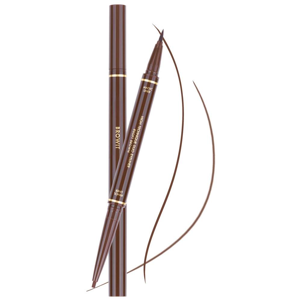 Browit ByNongchat High Tech Liner 0.45ML+0.08G #SOFT BROWN อายไลเนอร์ บราวอิท น้องฉัตร ไฮเทคนิคดูโอ้อายไลน์เนอร์ 0.45ML+0.08G อายไลน์เนอร์ 2 หัวในแท่งเดียว สีซอฟบราว