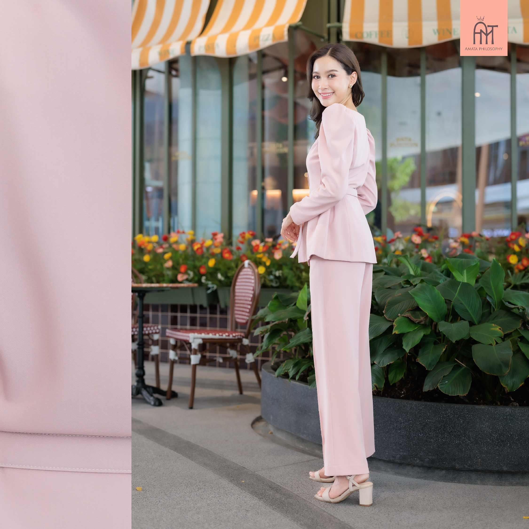 AMATA เสื้อ FLORENCE สีชมพู ครีมเบจ