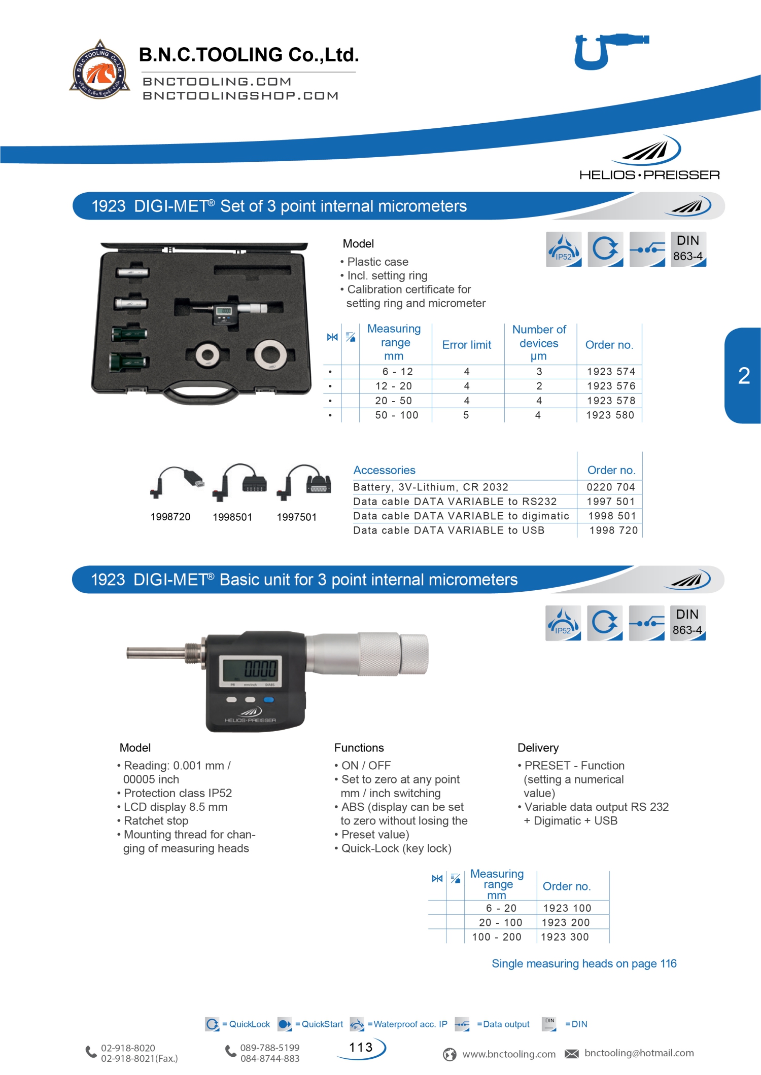 HELIOS-PREISSER,DIGI-MET 3 point internal micrometers,1923