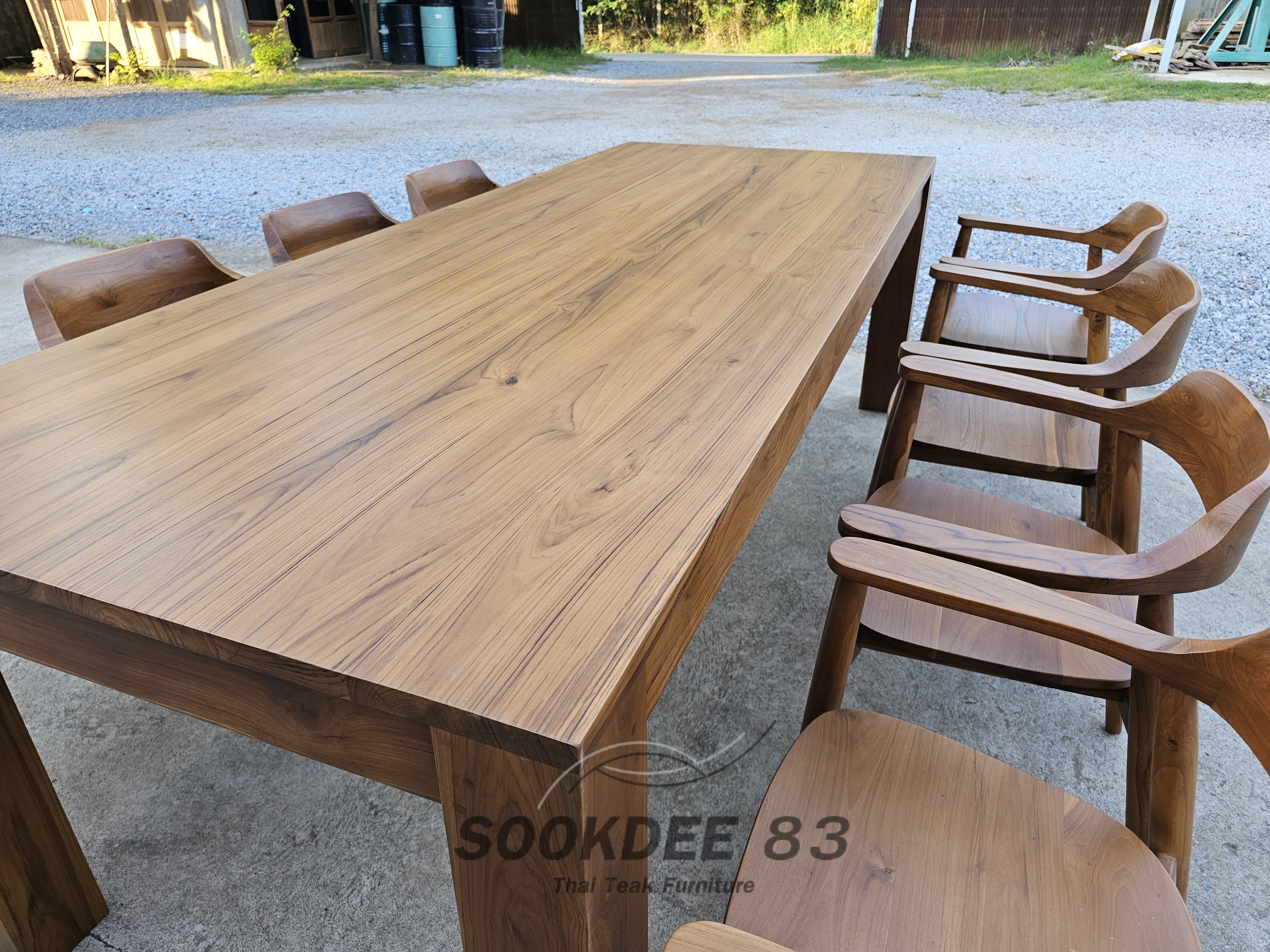 ชุดกินข้าวโต๊ะขาตรง 2.5 ม. เก้าอี้ฮิโรชิมา 8 ตัว