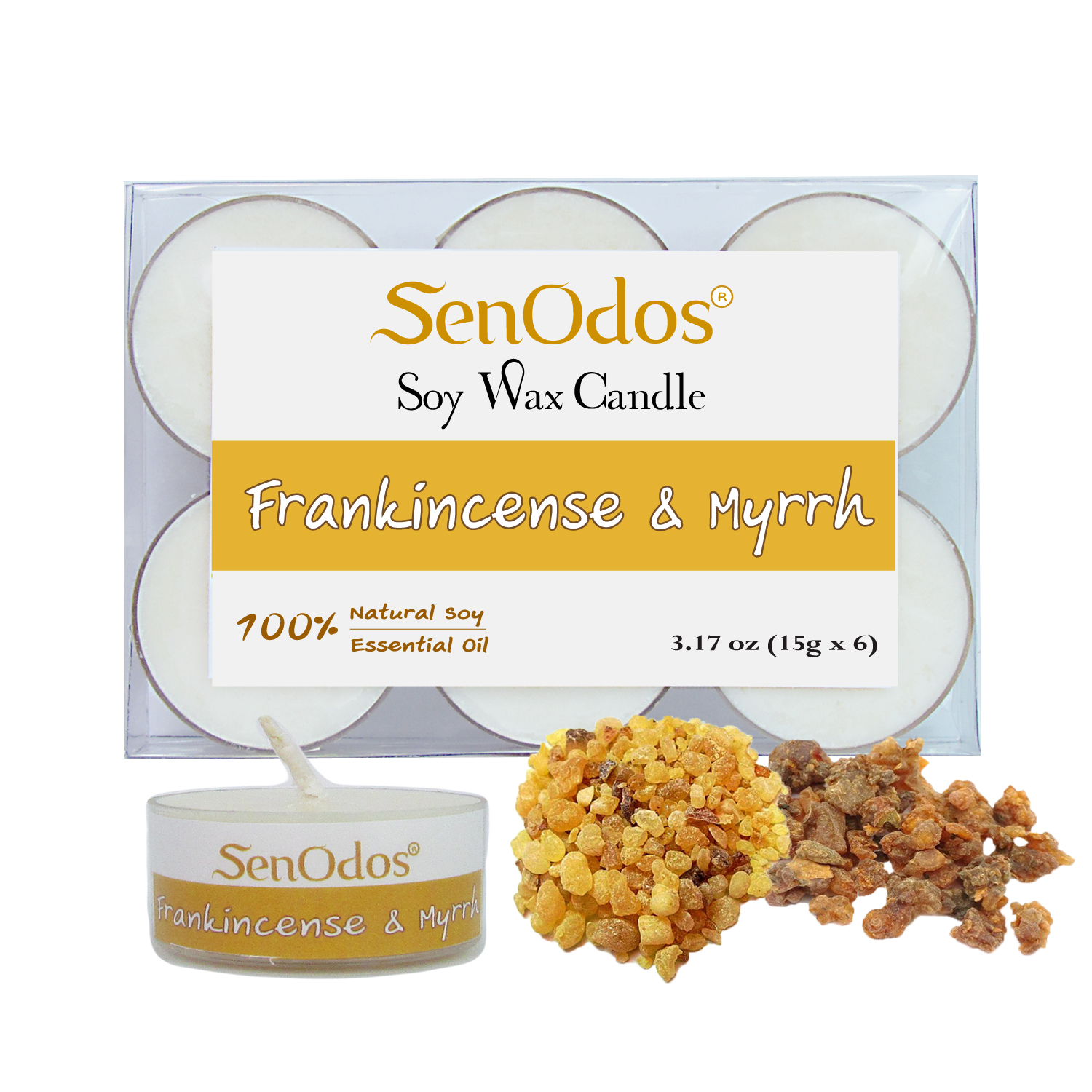 เทียนหอม เทียนทีไลท์ อโรม่า Frankincense & Myrrh Tealight Soy Candle Aroma 15g x6 PCS กลิ่นกำยาน & มดยอบ
