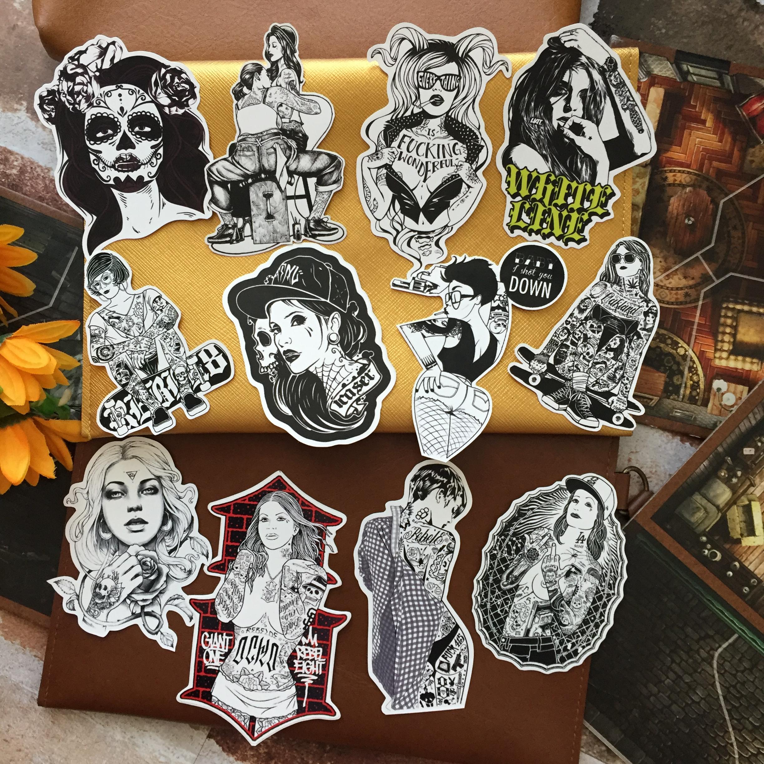 ลายสัก Tattoo Street Girl สติกเกอร์ เคลือบกันน้ำ ติดกระเป๋าเดินทาง มอเตอร์ไซด์ Laptop เคสโทรศัพท์ กระบอกน้ำ Waterproof Decal Sticker