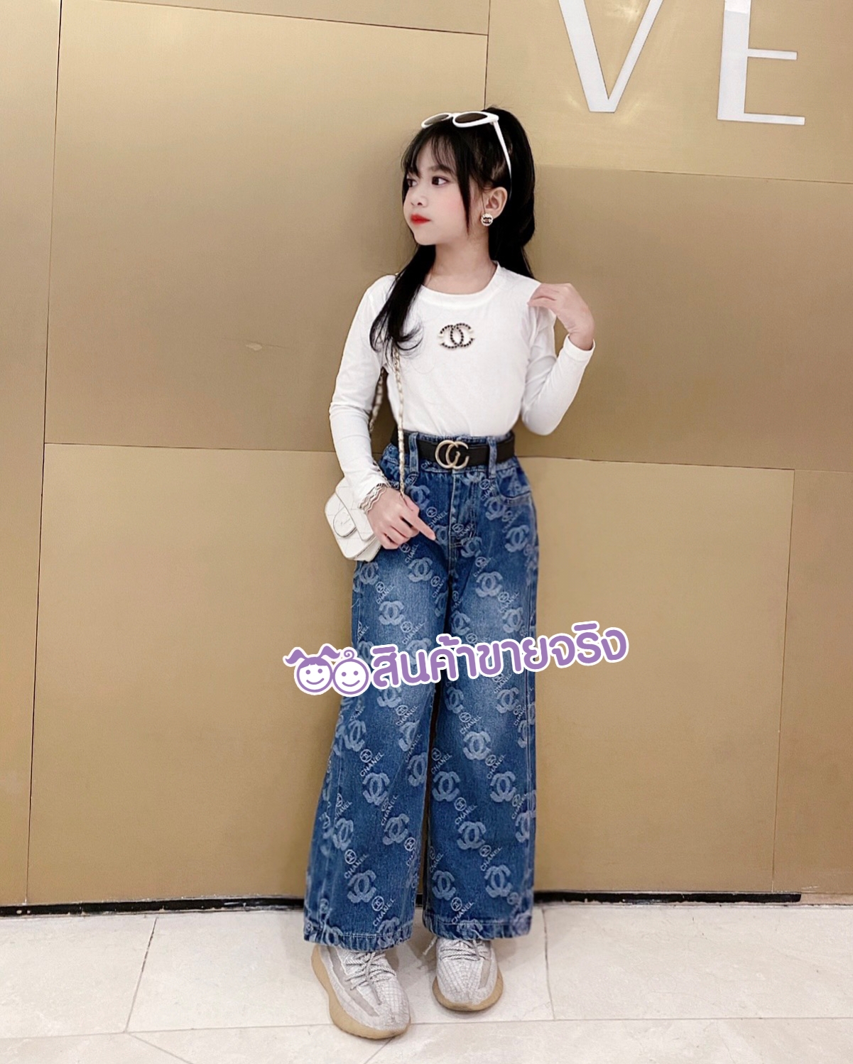 HK01💜พร้อมส่ง💜กางเกงยีนส์ cha.nel(❌ไม่มีเสื้อ