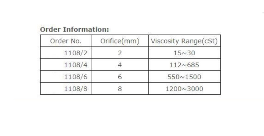 DIN Viscosity Flow Cups Paint Viscosity Meter standard DIN 53211 viscometer 4mm stainless steel orifice. Model: 1108/4 Viscosity Range : 112-685 cSt