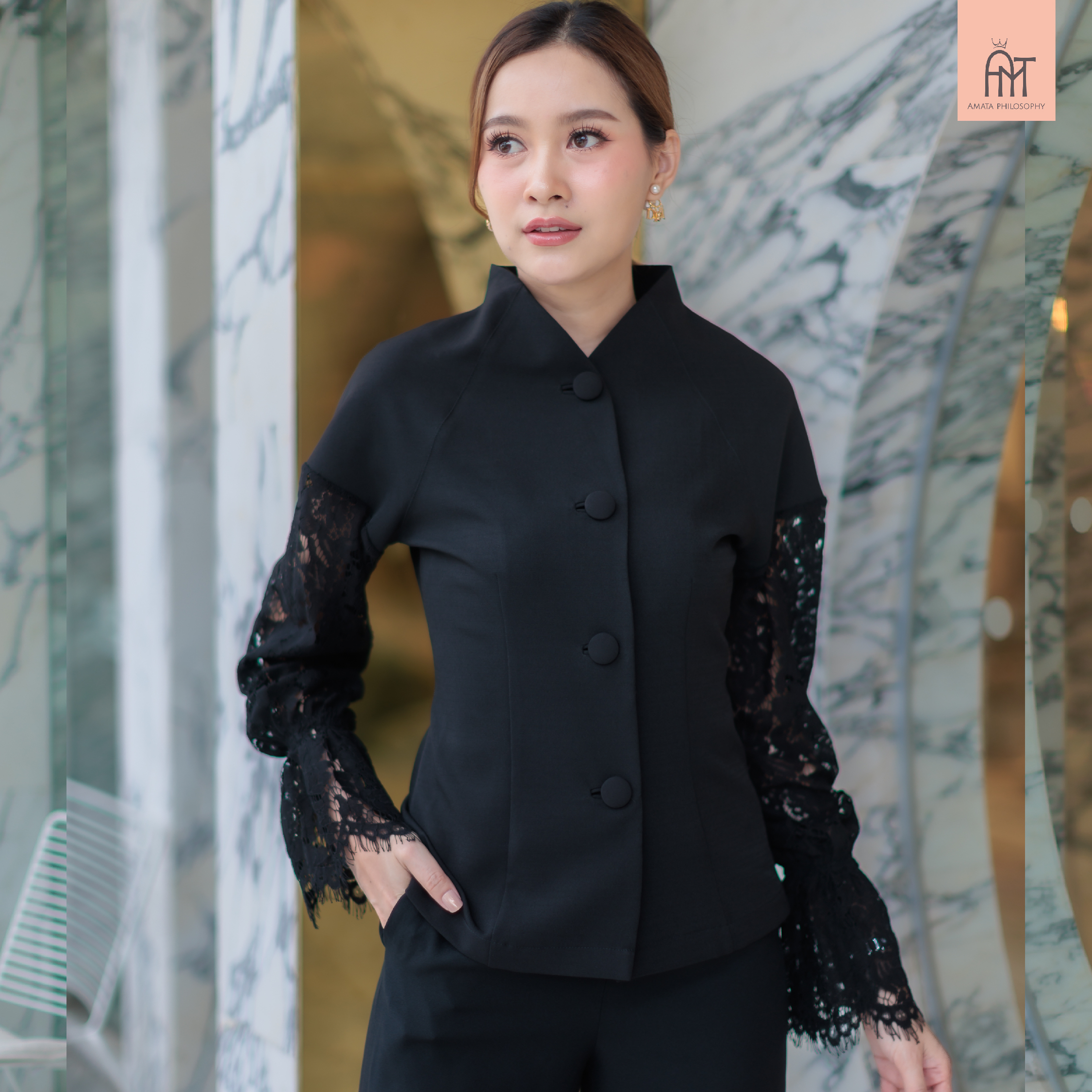 AMATA เสื้อ BOARDWAY สีครีมเบจ