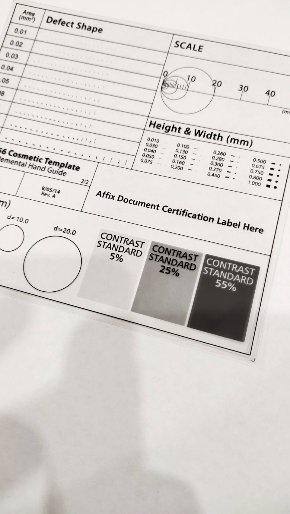 DG120แผ่นใสสำหรับตรวจสอบชิ้นงาน, Dot ruler Point line ruler Stain card Film ruler caliper Defect inspection area ruler R corner fillet.