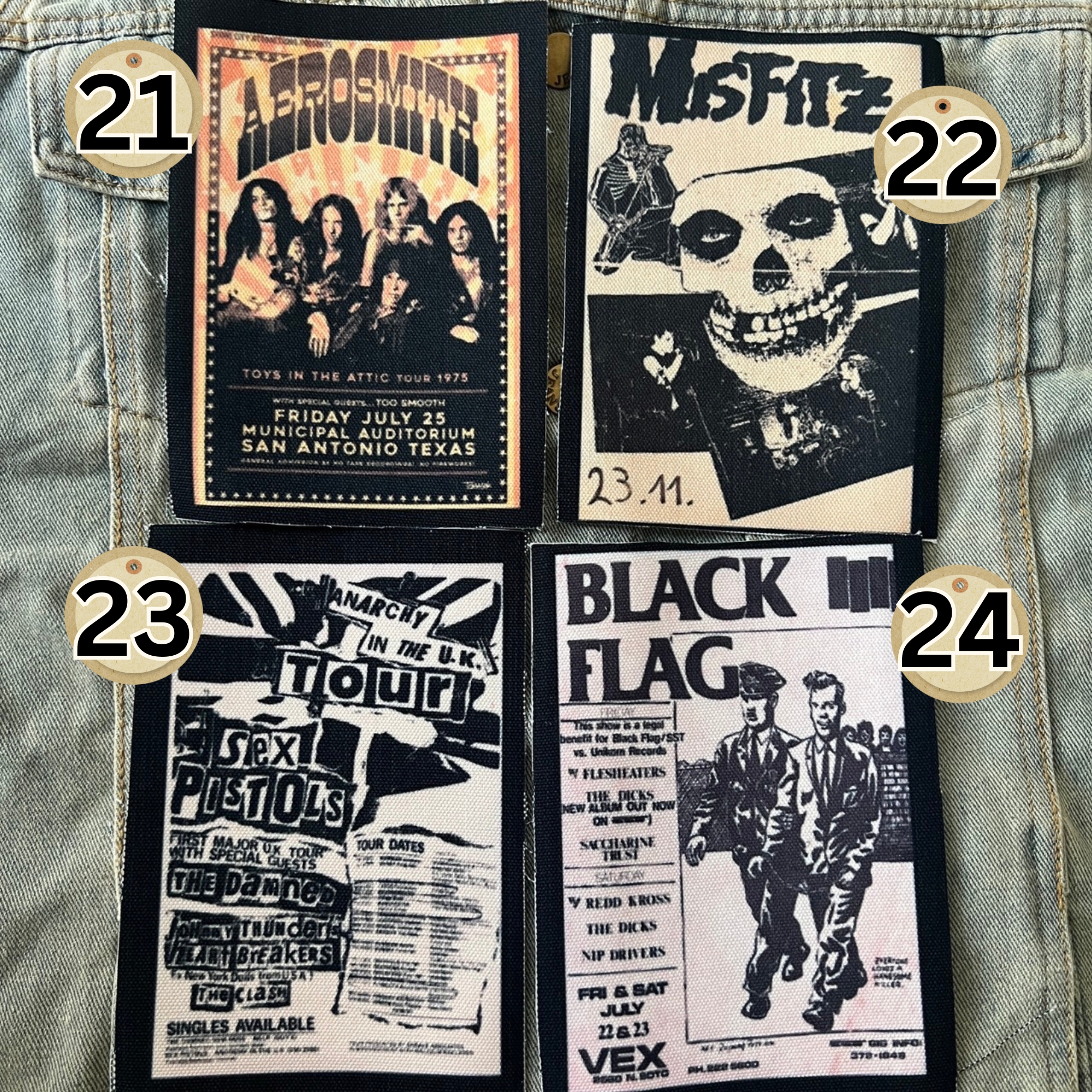 ตัวรีดติดเสื้อ วงดนตรี ร็อค วินเทจ พังค์ ผ้าแคนวาสพิมพ์ลาย ตกแต่งเสื้อผ้า Canvas Iron on Patch