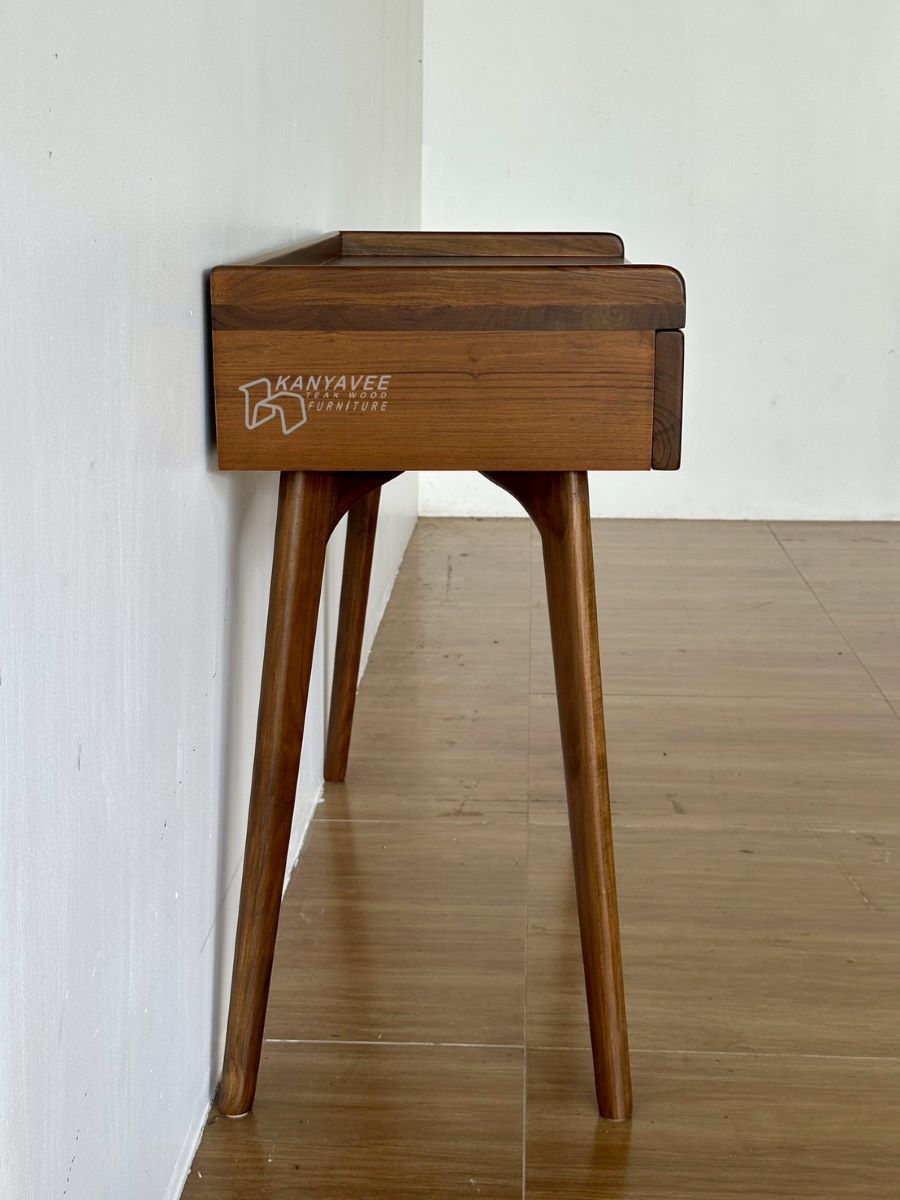 โต๊ะทำงานไม้สักมินิมอล สีวอลนัทเข้ม