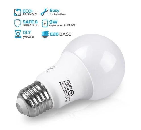 6 แพ็ค 9W A19 หลอดไฟ LED, ฐาน E26 / E27, UL-Listed, 3000K โทนแสงสีเหลือง / 5000K Daylight