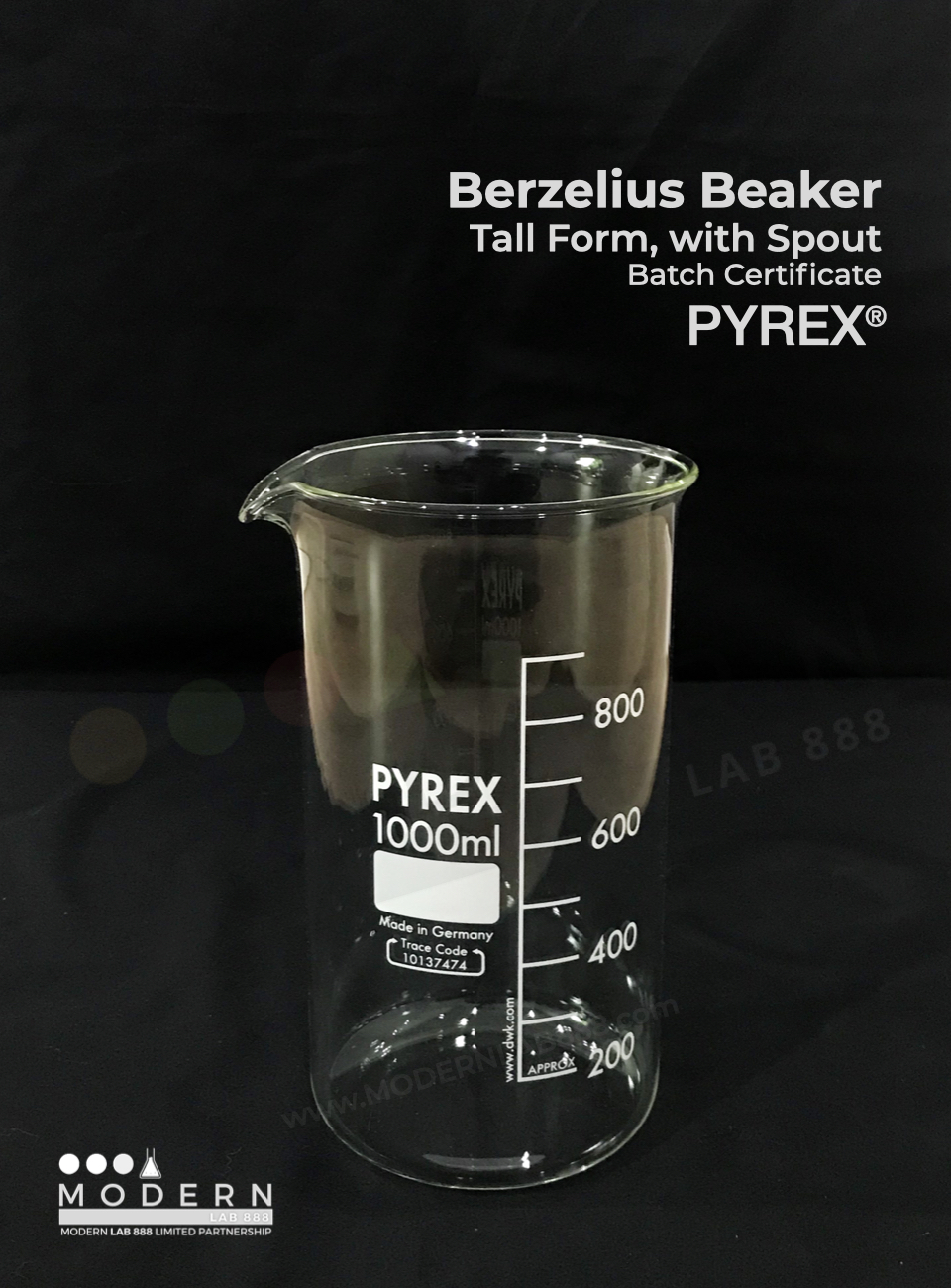 บีกเกอร์ทรงสูงมีพวยเท / Berzelius Beaker, Tall Form, with Spout, PYREX