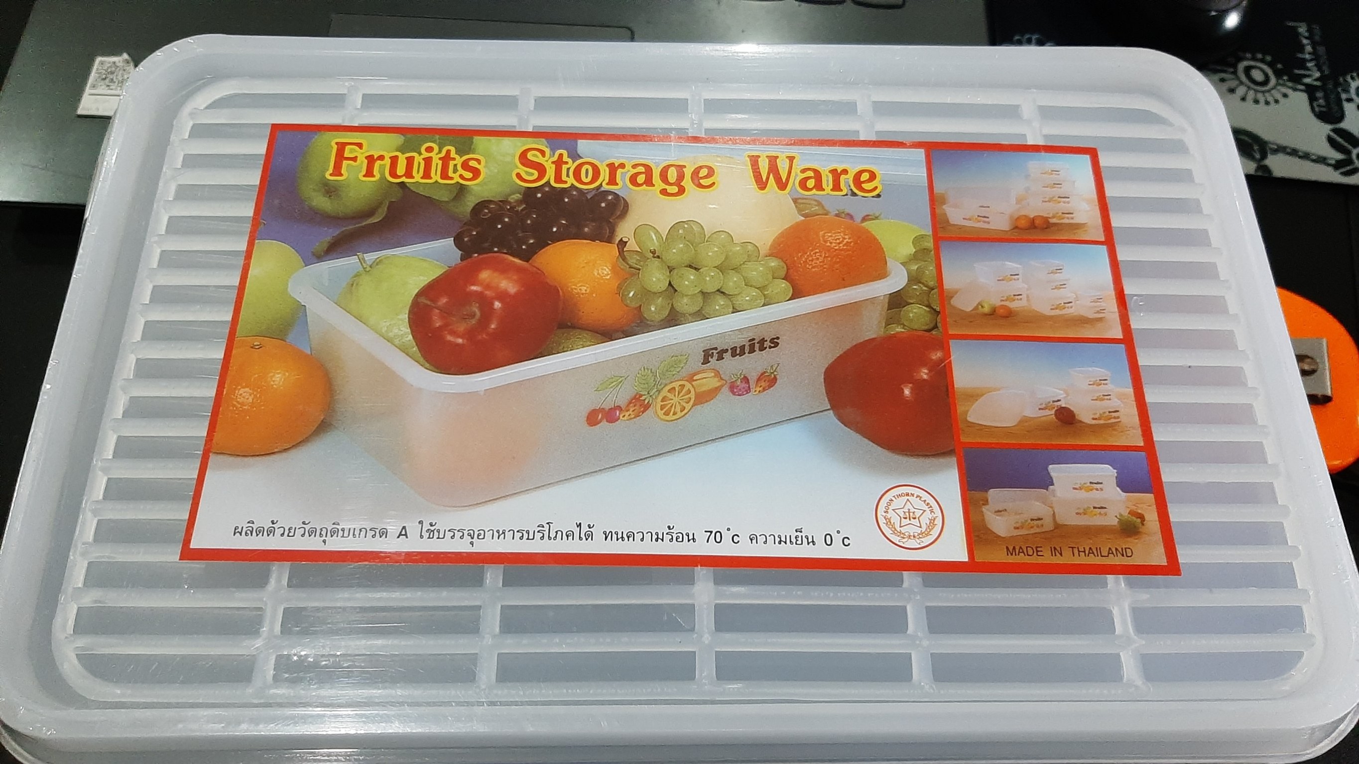 กล่องพลาสติกใส่อาหาร ทรงเหลี่ยมลายผลไม้ เกรดเอ