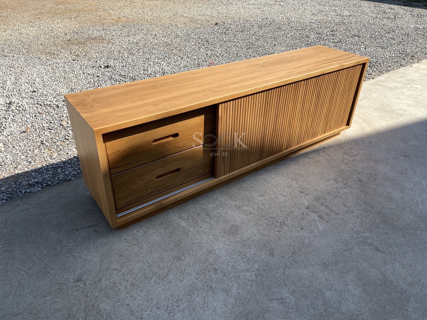 ไซด์บอร์ดบานสไลด์ซี่แบน 2 ลิ้นชัก (สีสัก)