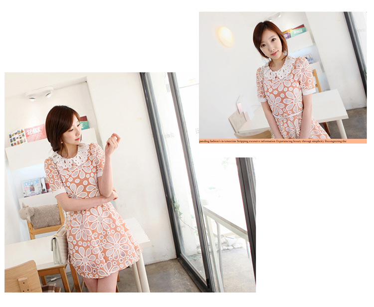 ชุดเดรสผ้าลายดอกไม้สีส้มอิฐ ส่งฟรี ems