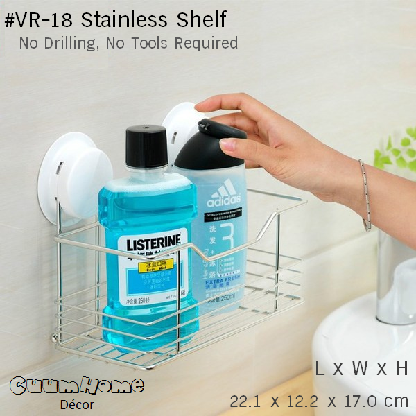 VR-18 ชั้นวางสแตนเลส ขนาด 22.7x11.3x16.5 เซนติเมตร ไม่ต้องเจาะผนัง