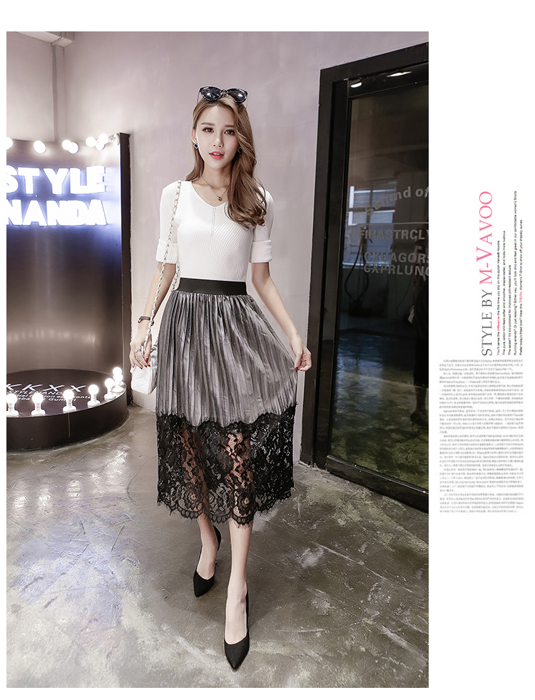 กระโปรงผ้ากำมะหยี่เนื้อนุ่มสีเทาอัดพลีต ส่งฟรี ems