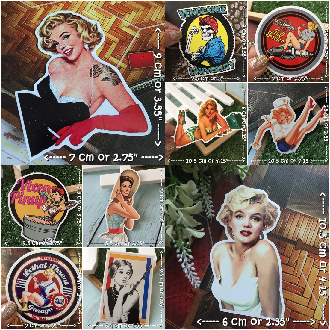 ผู้หญิง วินเทจ คลาสสิค สติกเกอร์ เคลือบกันน้ำ ติดกระเป๋าเดินทาง มอเตอร์ไซด์ Laptop เคสโทรศัพท์ กระบอกน้ำ Waterproof Decal Sticker