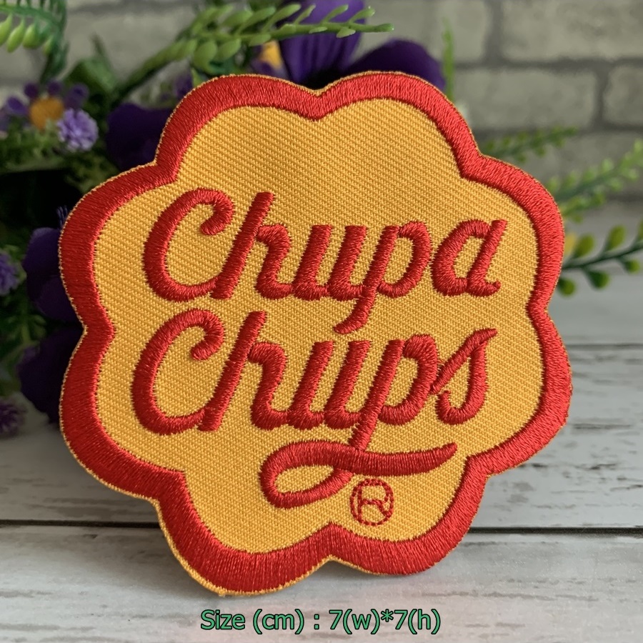 Chupa Chups อมยิ้ม ตัวรีดติดเสื้อ อาร์มรีด อาร์มปัก ตกแต่งเสื้อผ้า หมวก กระเป๋า แจ๊คเก็ตยีนส์ Food, Drink Embroidered Iron on Patch