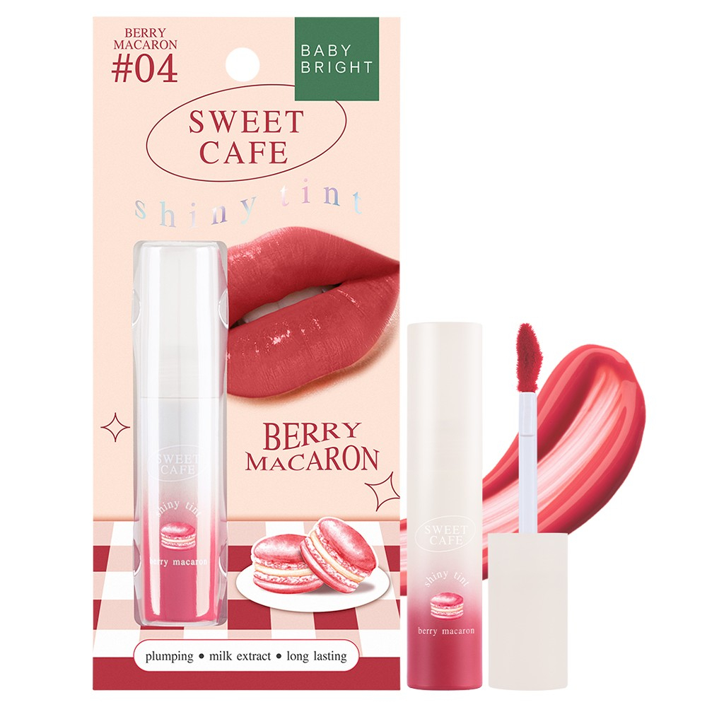Baby Bright Sweet Cafe Shiny Tint #04 BERRY MACARON 2.8g เบบี้ไบร์ท สวีทคาเฟ่ไชน์นี่ทินท์ 2.8g. ลิปทินท์เนื้อเจล ติ้นทาปาก สีชัด บางเบาไม่ตกร่อง สี 04 เบอร์รี่มาการอง