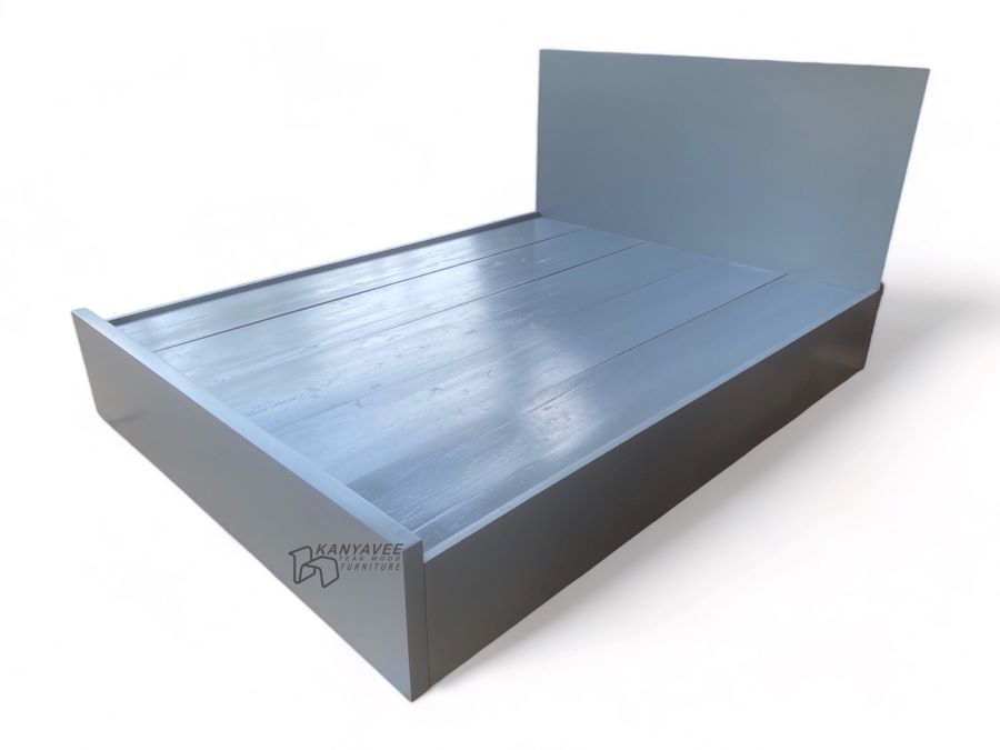 เตียงไม้สักฐานทึบสีเทา 5 ฟุต