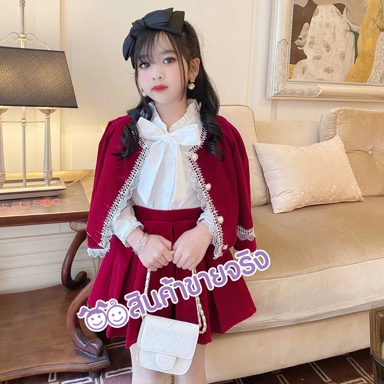 HT01/💜พร้อมส่ง💜ชุดเด็กผู้หญิง เซท 3 ชิ้น งานไฮโซ รุ่นพรีเมี่ยม