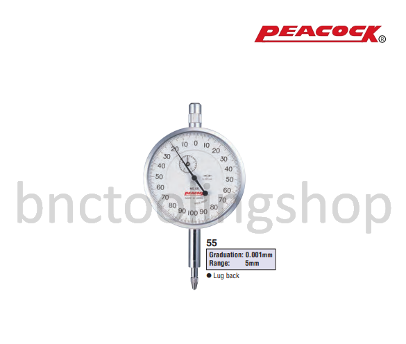 ไดอัลเกจขนาด 5มิล ความละเอียด 0.001มิล,Standard Dial Gauges Range 5mm Graduation 0.001mm,Peacock,55