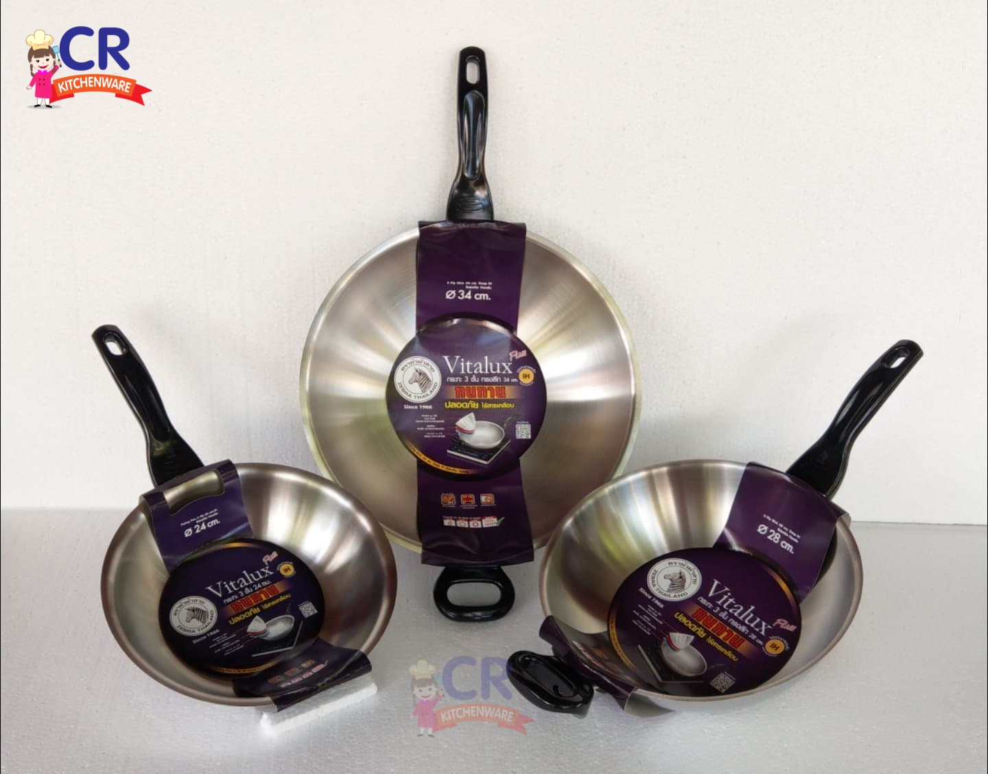 Zebra กระทะจีน Vitalux 3 ชั้น IH ด้ามเบกาไลท์ ตราหัวม้าลาย