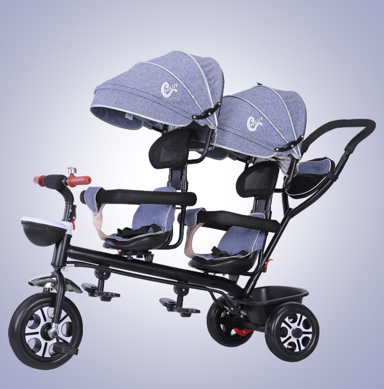 รถสามล้อเด็กแฝด มัลติฟังชั่น2in1 มีคันบังคับเข็น ปรับใช้เป็นรถเข็นได้ TP 21521
