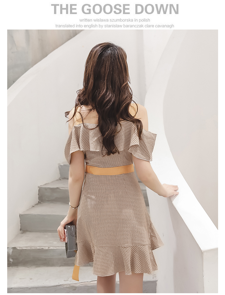 ชุดเดรสออกงาน สายเดี่ยว สีน้ำตาลอ่อน ส่งฟรี ems