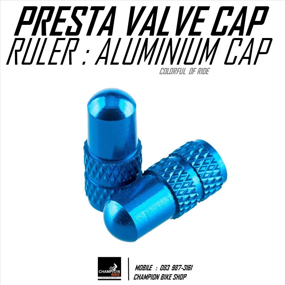ฝาปิดจุกลมยางในจักรยาน วาล์วเล็ก RULER : ALUMINIUM PRESTA VALVE CAP สีฟ้า