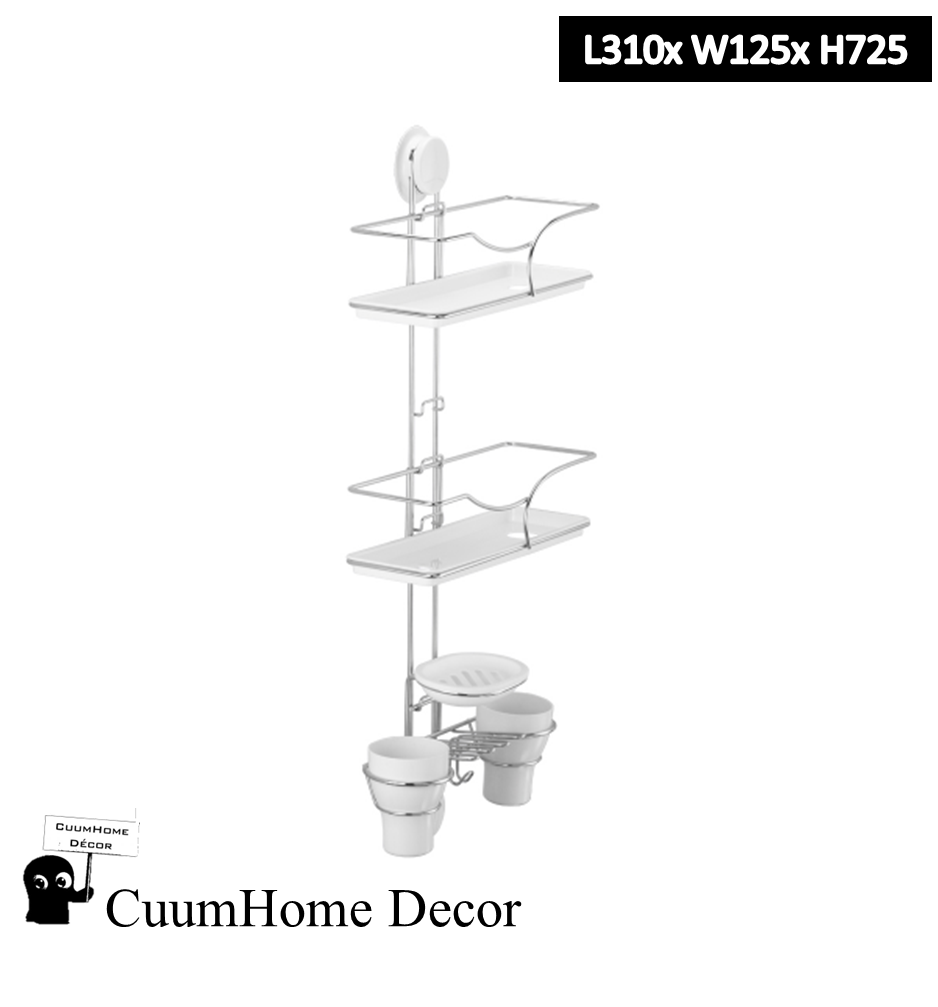 BR-26 - 3 in 1- ชั้นวางของ 2 ชั้น พร้อมแก้ว 2 ใบ และถาดวางสบู่ ไม่ต้องเจาะผนัง