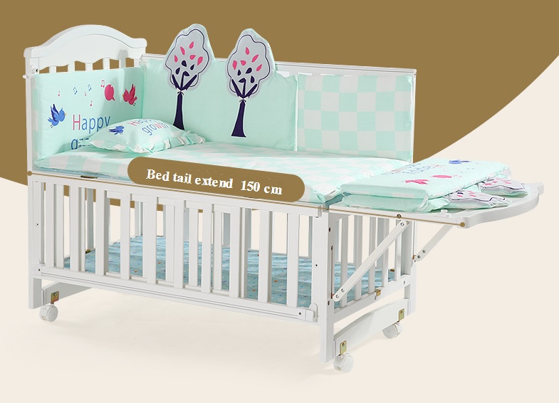 เตียงนอนเด็กไม้สีขาว (WW1) รุ่นอเนกประสงค์ปรับใช้ได้หลายฟังชันก์ B10142