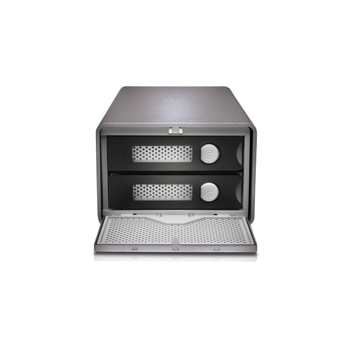G-RAID 2 is a high-performance, 2-bay enterprise-class storage system featuring ultra-reliable, 7200RPM Ultrastar drives inside, Thunderbolt 3 (20Gbps) SanDisk Professional SDPH62H-024T-SBAAD