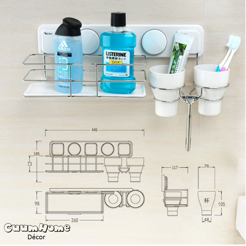 DIY-05 -3 in 1- ชั้นวางอุปกรณ์และที่วางแก้ว x2 ไม่ต้องเจาะผนัง
