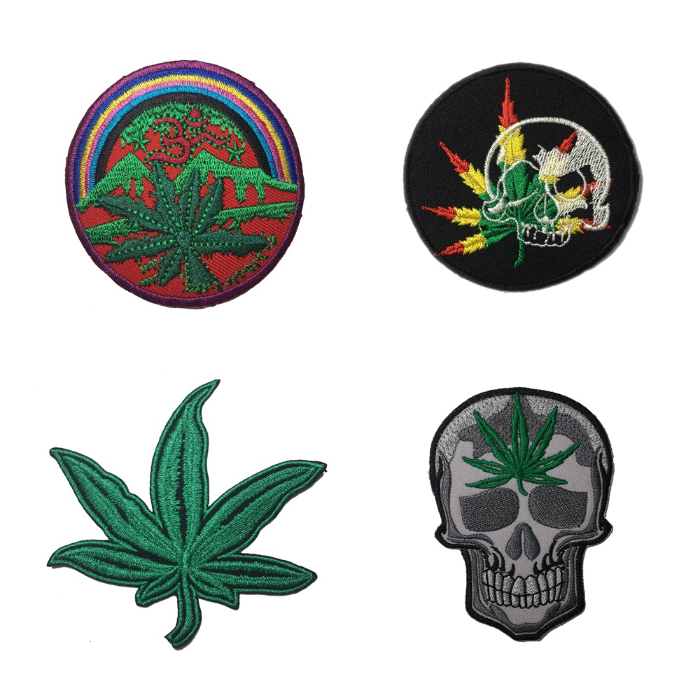 ตัวรีดติดเสื้อลายกัญชา อาร์มรีด อาร์มปัก ตกแต่งเสื้อผ้า หมวก กระเป๋า แจ๊คเก็ตยีนส์ Hipster Embroidered Iron on Patch