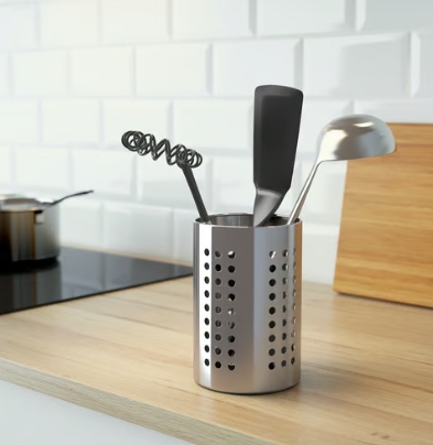 ที่ใส่ช้อนส้อม ที่ใส่อุปกรณ์ทำครัว สเเตนเลส อวร์ดนิ่ง ORDNING IKEA สูง 18 ซม. กว้าง 12 ซม.