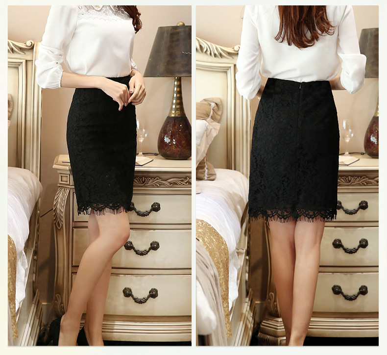 กระโปรงผ้าลูกไม้เนื้อดีสีดำ ทรงตรง ส่งฟรี ems