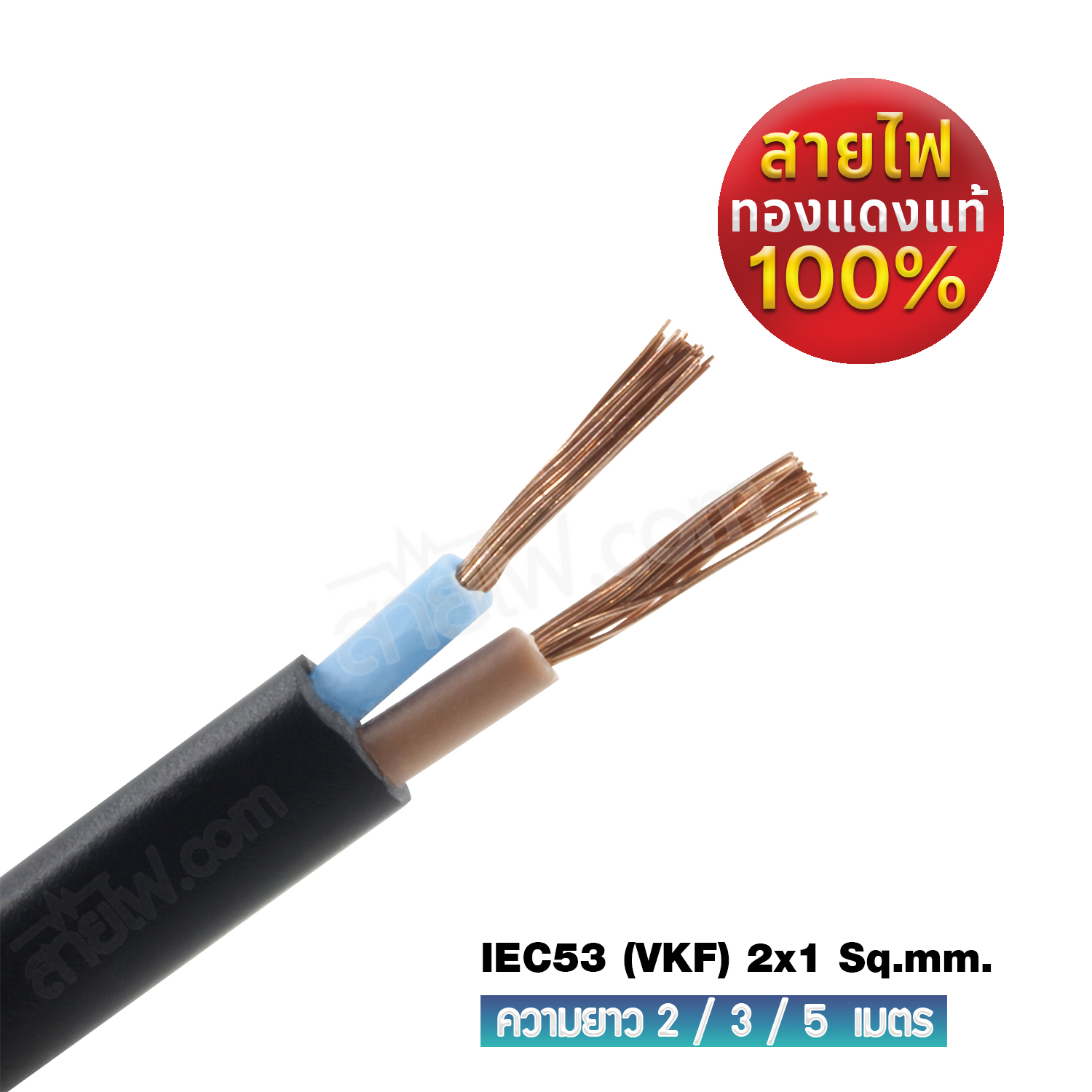 สายไฟพร้อมปลั๊ก สายปลั๊กเสียบกลม มอก.ไม่มีกราวด์ IEC53(VKF) 2x1 sqmm. (หัวปลั๊กด้านเดียว)