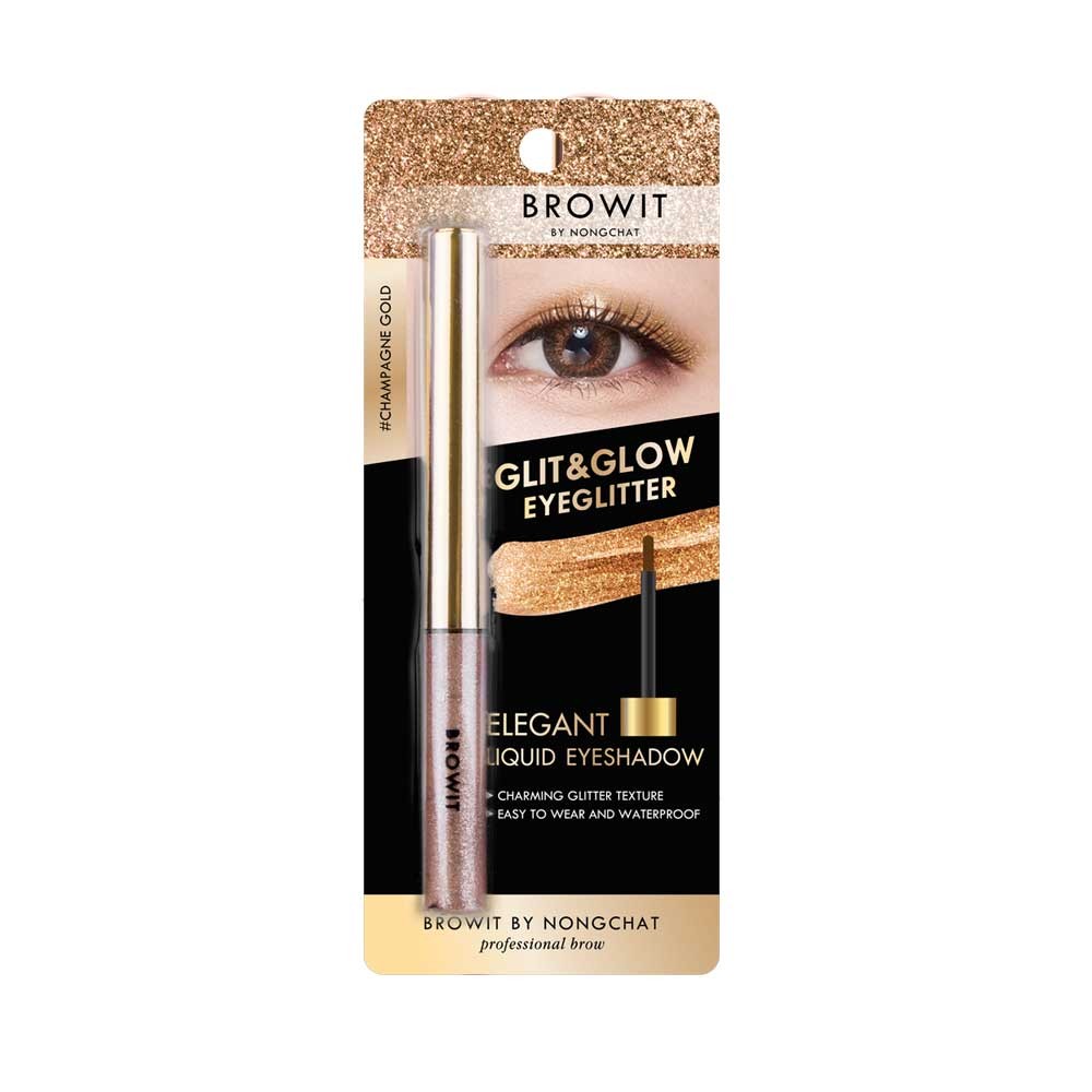 Browit By Nongchat Glit and Glow Eyeglitter 3G. #1 CHAMPAGNE GOLD บราวอิท น้องฉัตร กลิตแอนด์โกลว์อายกลิตเตอร์ 3G. สี 1 CHAMPAGNE GOLD