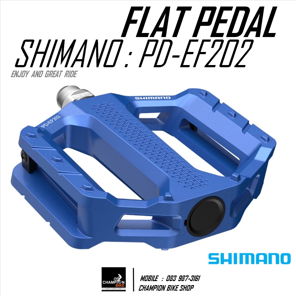 บันไดทัวร์ริ่ง บันไดซิตี้ไบค์ บันไดไฮบริดไบค์ SHIMANO : PD-EF202 TOURING TRAKKING CITY MTB FLAT PEDALS สีน้ำเงิน