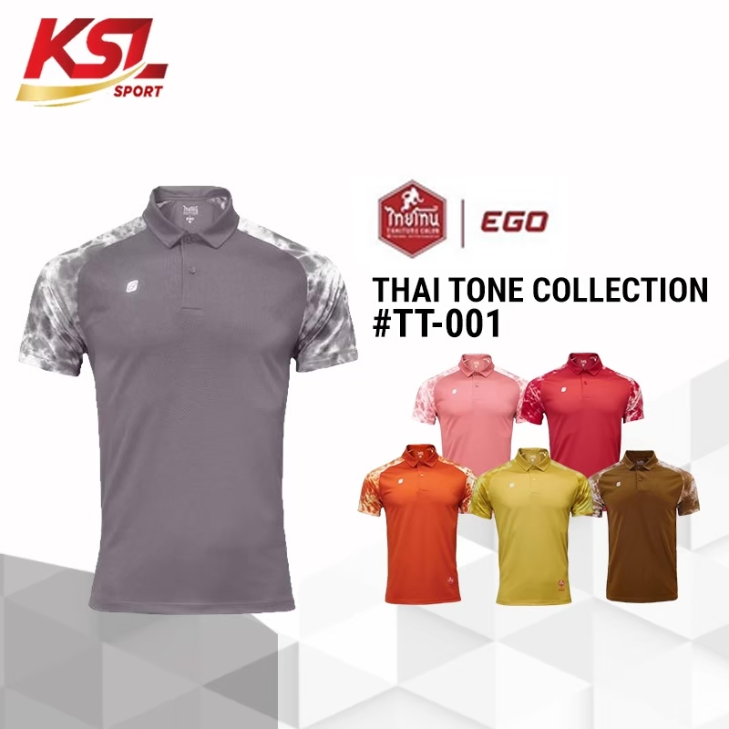 Ego Sport เสื้อโปโลอีโก้ สปอร์ต Tiedye รุ่น Thai Tone (ไทยโทน) เสื้อโปโลมัดย้อม แขนสั้น ไหล่สโลป (TT-001) - สีชมพู/ส้ม/แดง/เหลือง/เทา/น้ำตาล