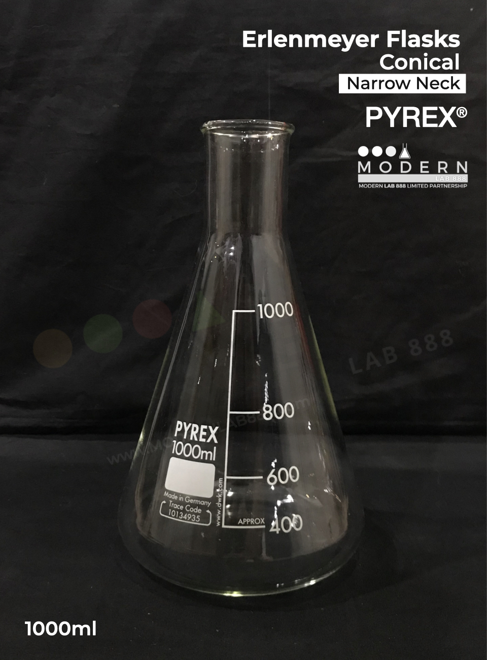 ขวดรูปชมพู่ / Erlenmeyer Flasks, Conical, Narrow Neck, PYREX