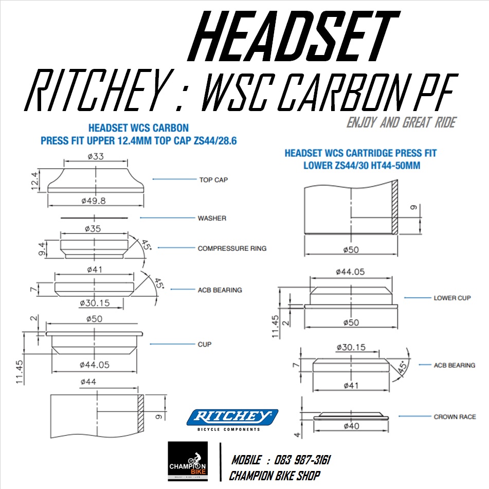 ลูกปืนคอคาร์บอน PRESS-FIT 1-1/8" นิ้ว RITCHEY : WCS CARBON PRESS FIT 1-1/8" HEADSET